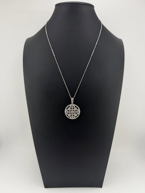 925 Sterling Silver CZ Floral Mandala Round Pendant Necklace