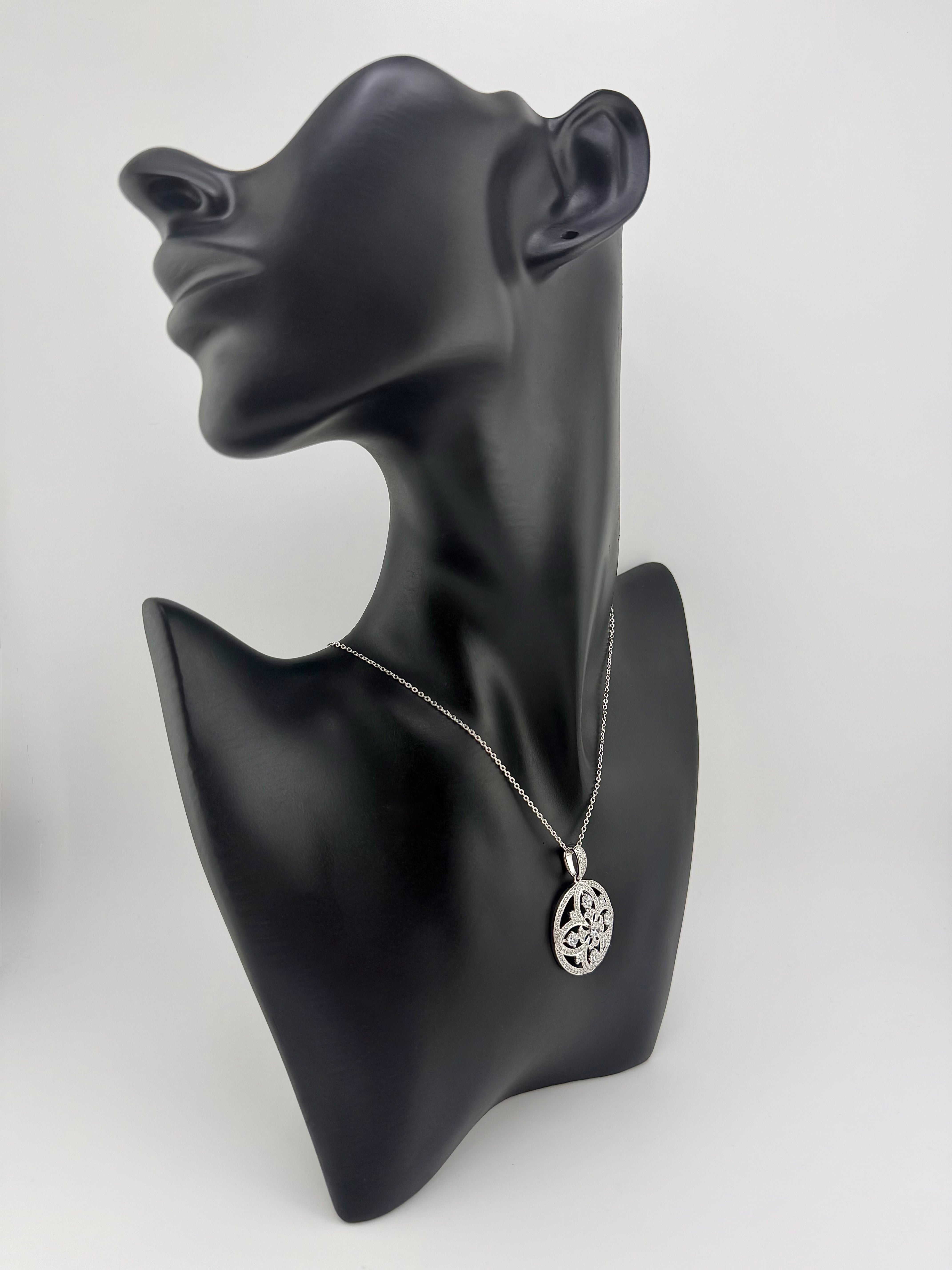 925 Sterling Silver CZ Floral Mandala Round Pendant Necklace