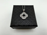 925 Sterling Silver Baguette & Pavé CZ Open Clover Quatrefoil Pendant Necklace