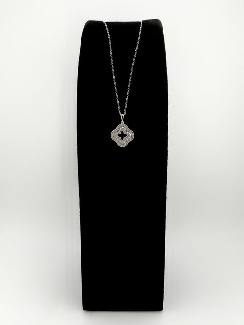925 Sterling Silver Baguette & Pavé CZ Open Clover Quatrefoil Pendant Necklace