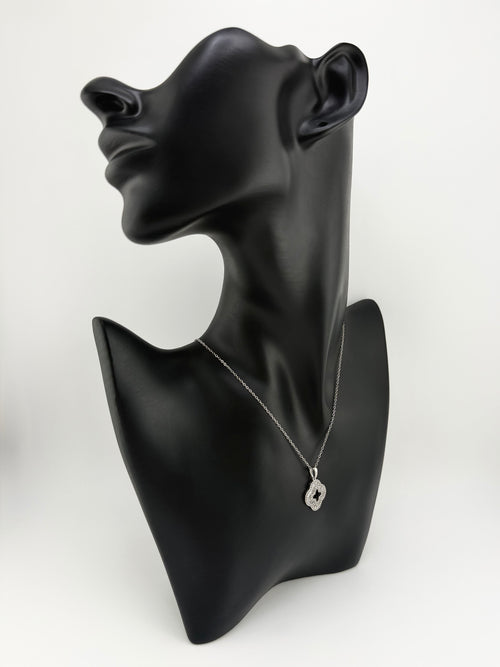 925 Sterling Silver Baguette & Pavé CZ Open Clover Quatrefoil Pendant Necklace